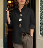 Women's Structured Polyester Blouse | Modern Tailored Long Sleeve Top 3