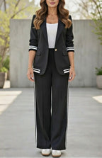 Women's Structured Soft Blend Suit | Tailored Blazer and High-Waisted Pants Set 1