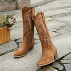 Womens Suede Cowboy Boots | Stylish Block Heel Western Footwear | Elegant Autumn Winter Design 1