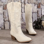Womens Suede Cowboy Boots | Stylish Block Heel Western Footwear | Elegant Autumn Winter Design 8