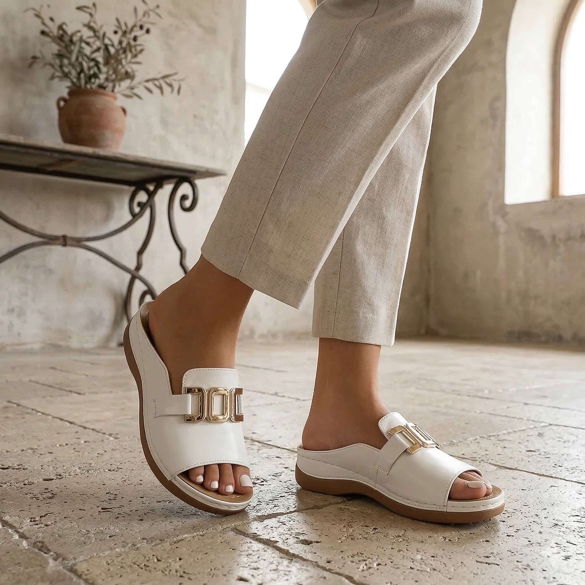 Womens Synthetic Platform Sandals | Stylish Open Toe Slide Design with Buckle Detail 2