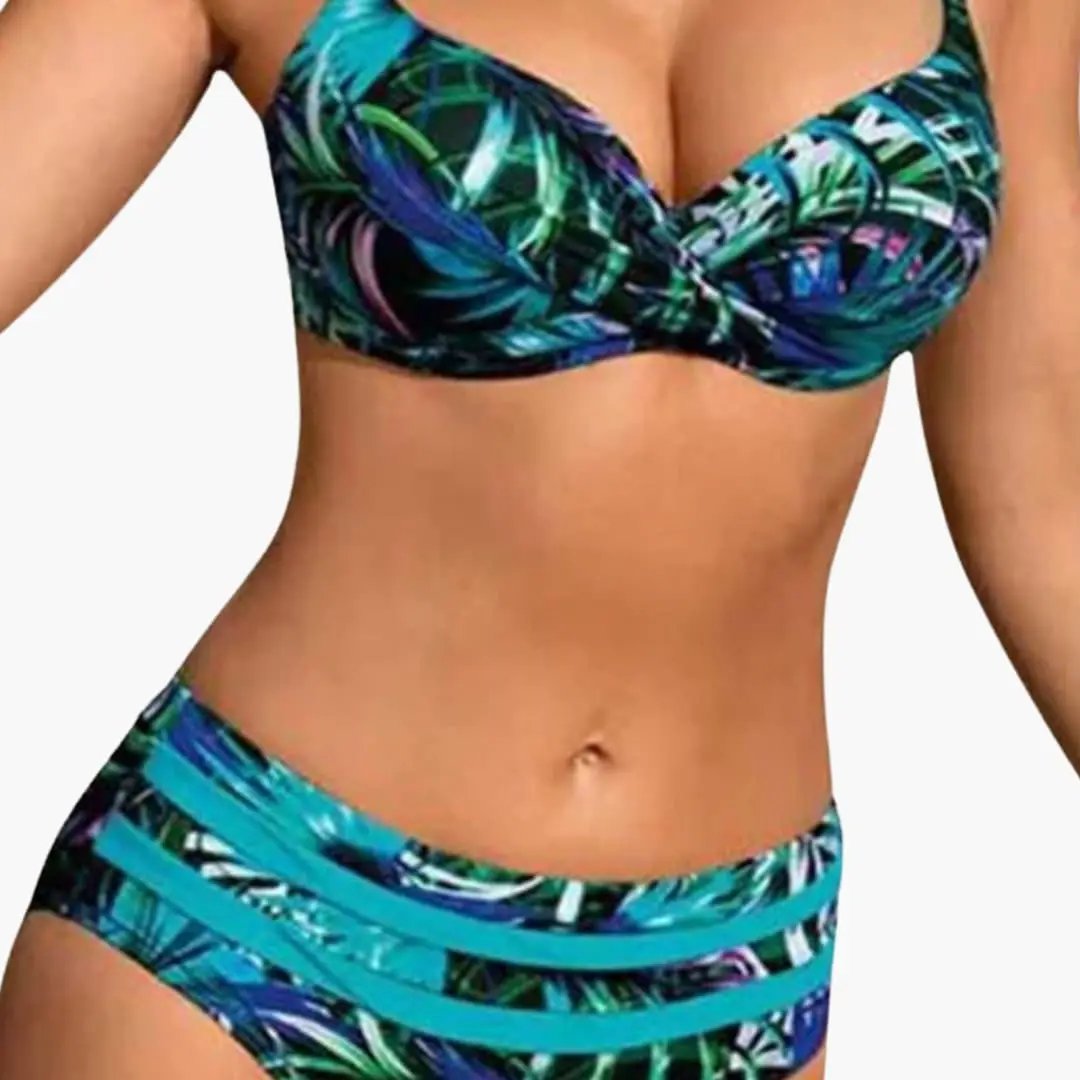 Womens Tropical Print High-Waisted Bikini Set | Structured Underwire Swimwear 1