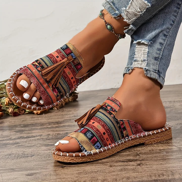 Womens Vibrant Synthetic Flat Sandals | Comfortable Slip-On Summer Footwear 9