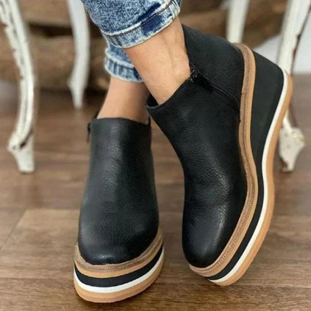 Womens Waterproof Leather Boots | Elegant Stylish Zippered Design for Autumn Winter 2