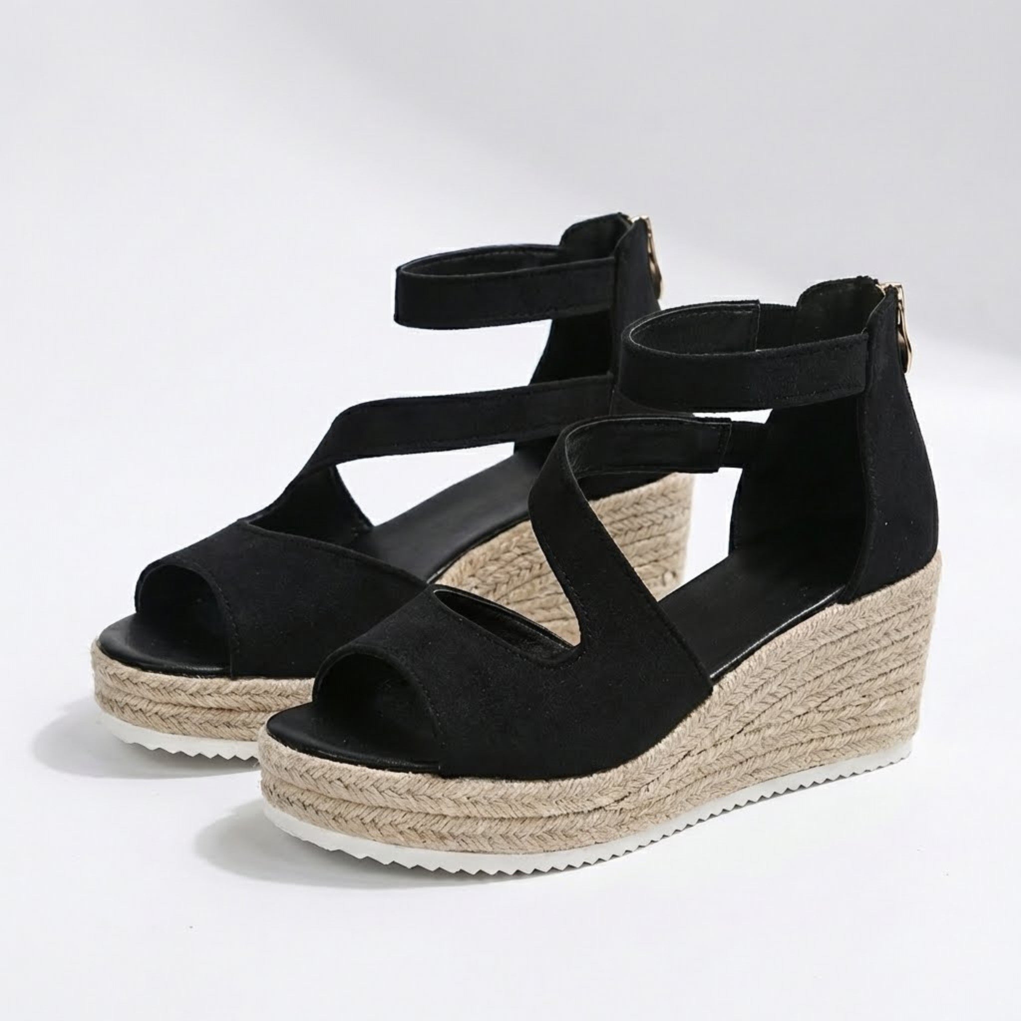 Womens Woven Fabric Platform Sandals | Stylish Ankle Strap Wedge Espadrille Shoes 1