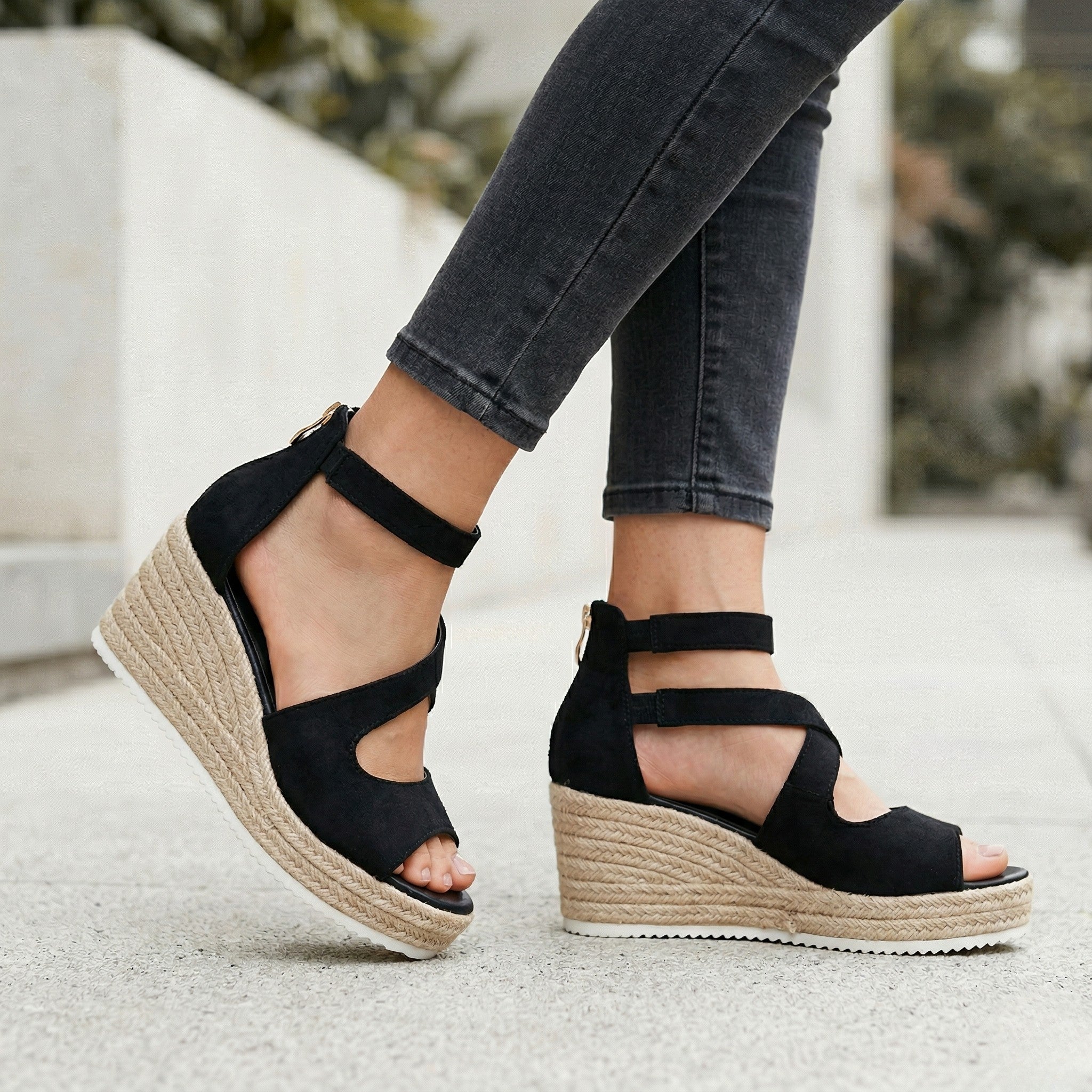 Womens Woven Fabric Platform Sandals | Stylish Ankle Strap Wedge Espadrille Shoes 3