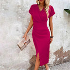 Women's wedding guest dress, midi, V-neck with slit 2