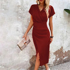 Women's wedding guest dress, midi, V-neck with slit 3