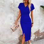 Women's wedding guest dress, midi, V-neck with slit 4