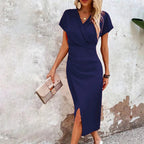 Women's wedding guest dress, midi, V-neck with slit 6
