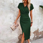 Women's wedding guest dress, midi, V-neck with slit 9