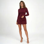 Vestido mini cruzado ligero y fruncido para mujer | Elegante vestido de cóctel de verano con mangas largas