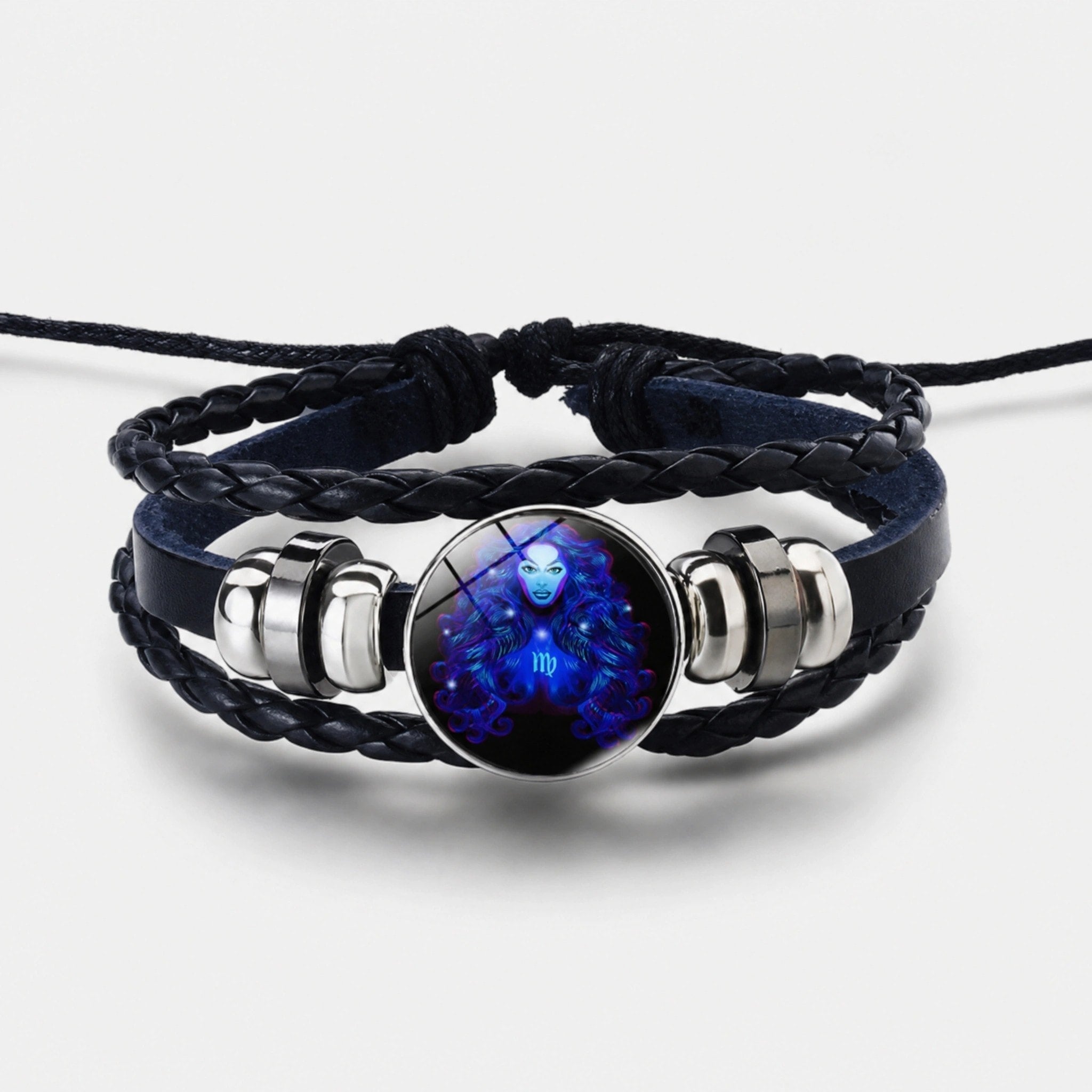 Bracelet Zodiaque Ajustable avec Bracelet en Cuir Tressé et Charme Zodiaque