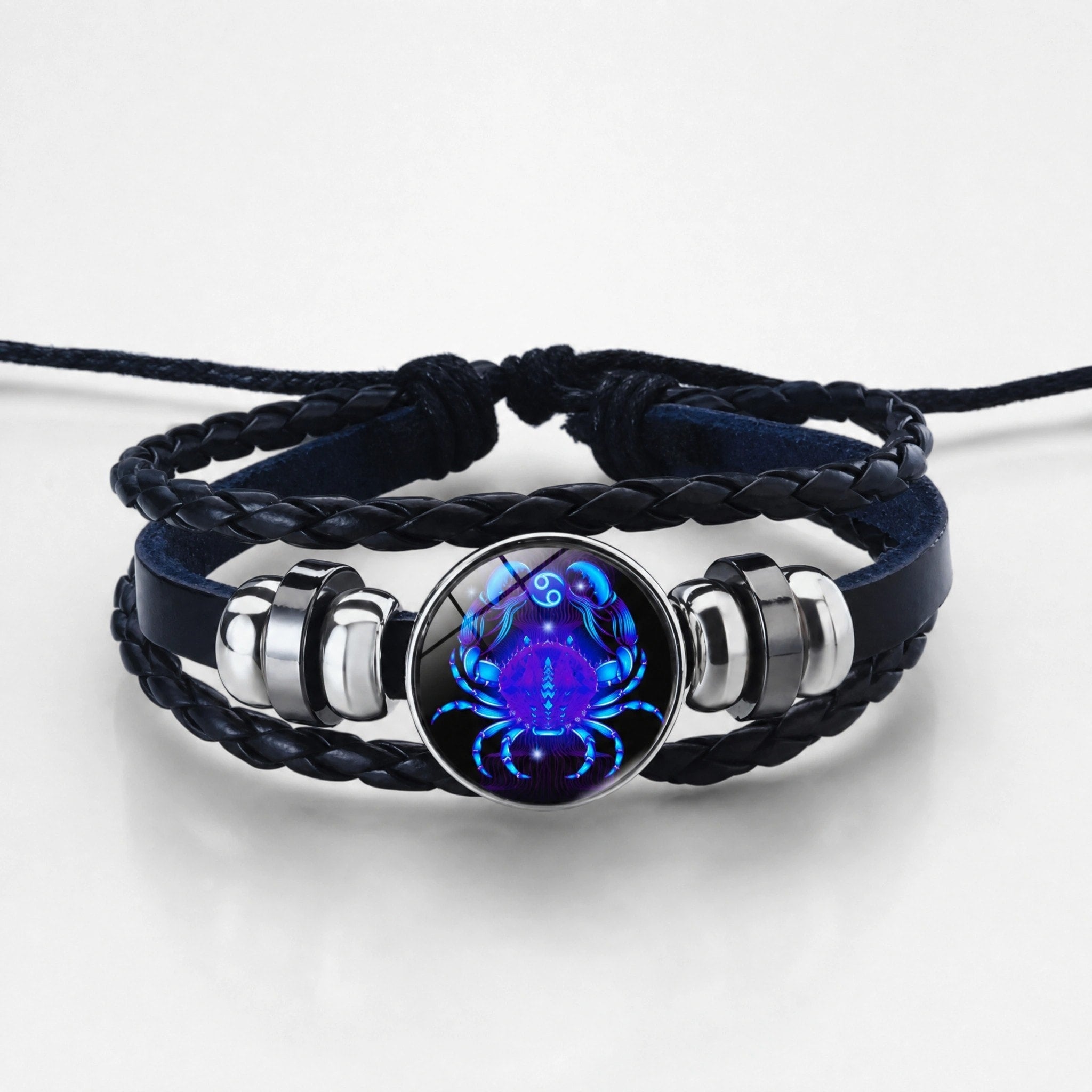 Bracelet Zodiaque Ajustable avec Bracelet en Cuir Tressé et Charme Zodiaque