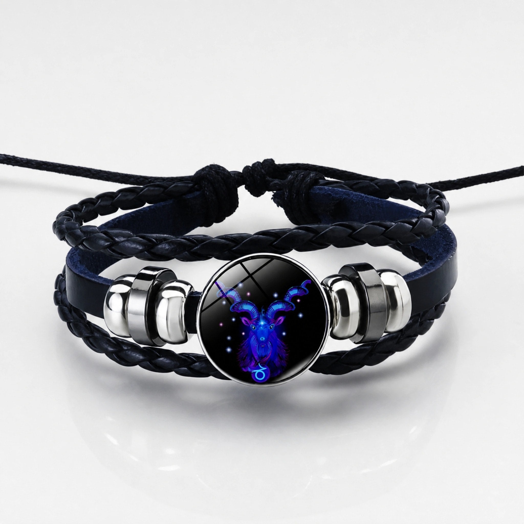Bracelet Zodiaque Ajustable avec Bracelet en Cuir Tressé et Charme Zodiaque