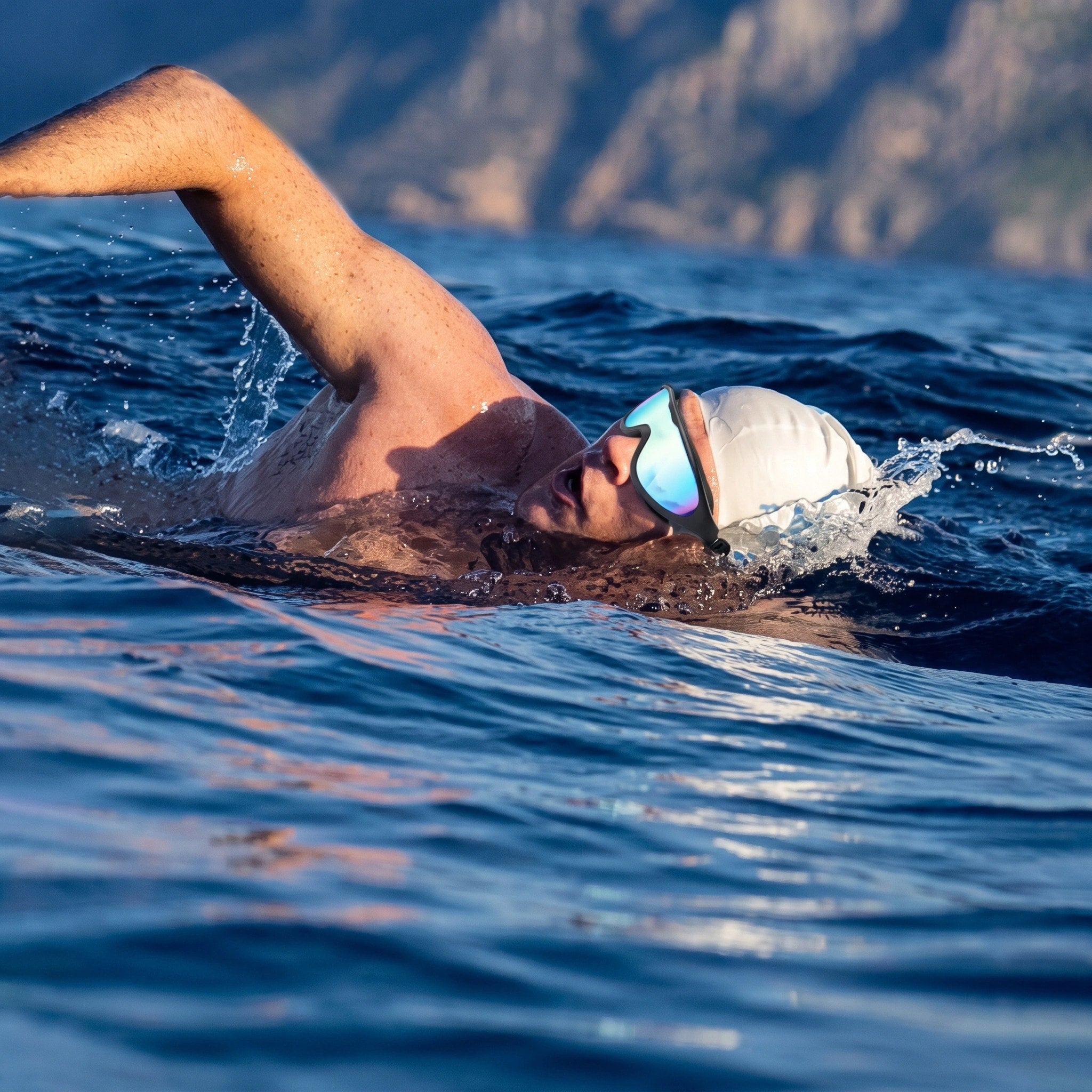 Lunettes de natation anti-buée avec lentille grand angle, protection UV et sangle réglable