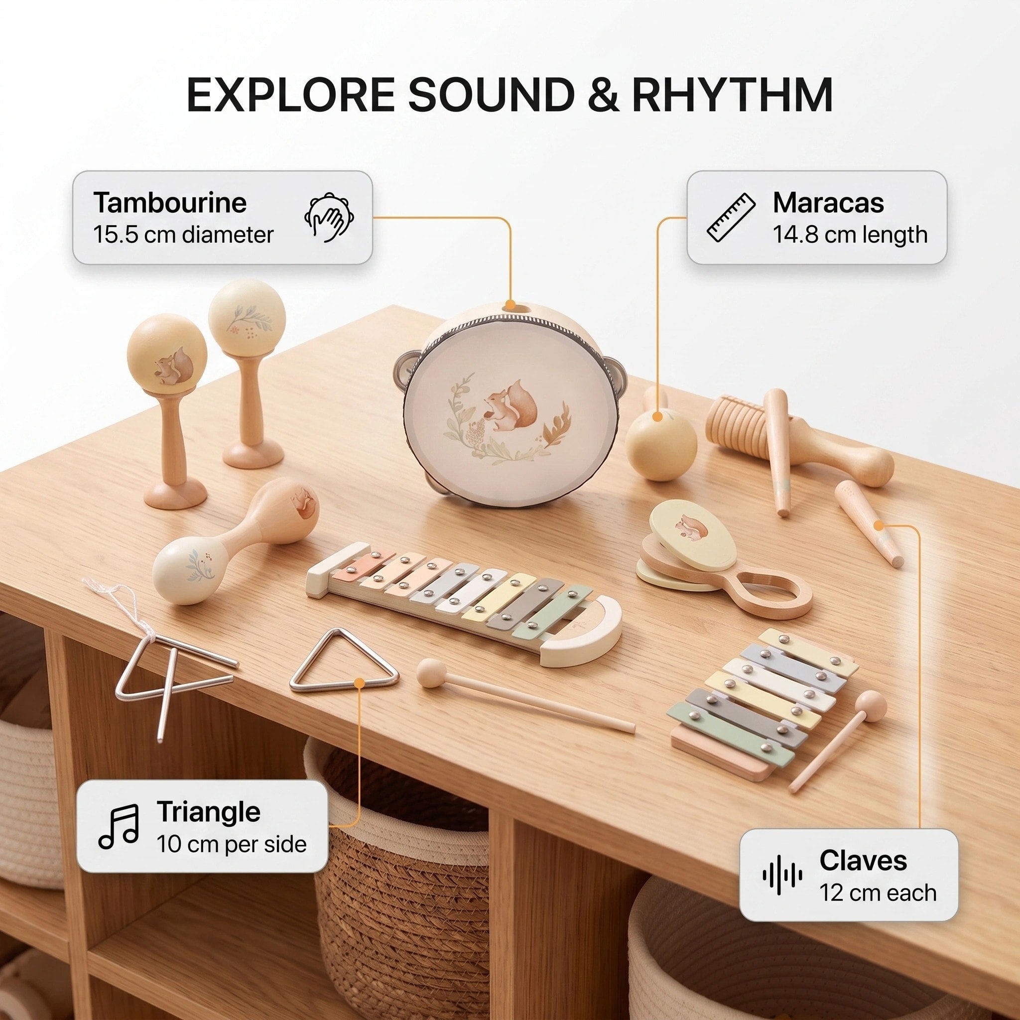 Baby Musical Instrument Set with Tambourine, Maracas and Xylophone