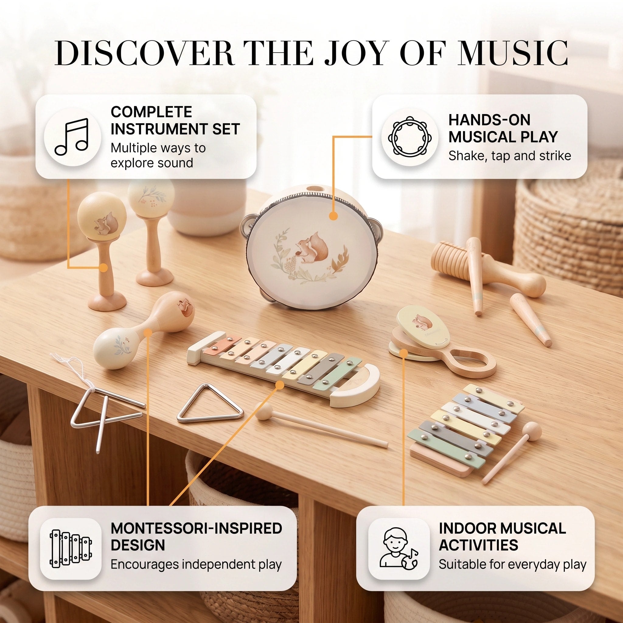 Baby Musical Instrument Set with Tambourine, Maracas and Xylophone