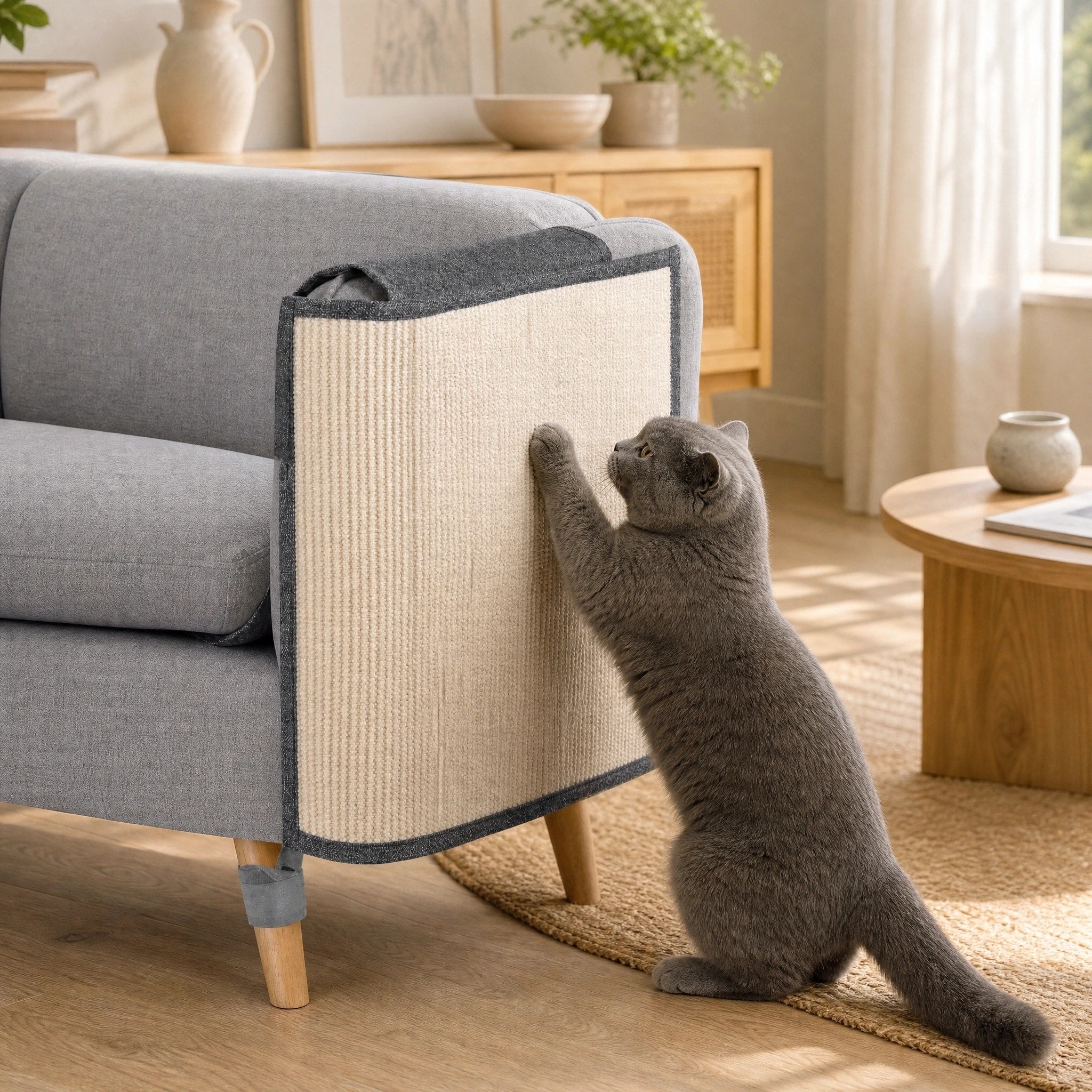 Cat Scratcher Sofa Protector with Wraparound Armrest Design for Furniture