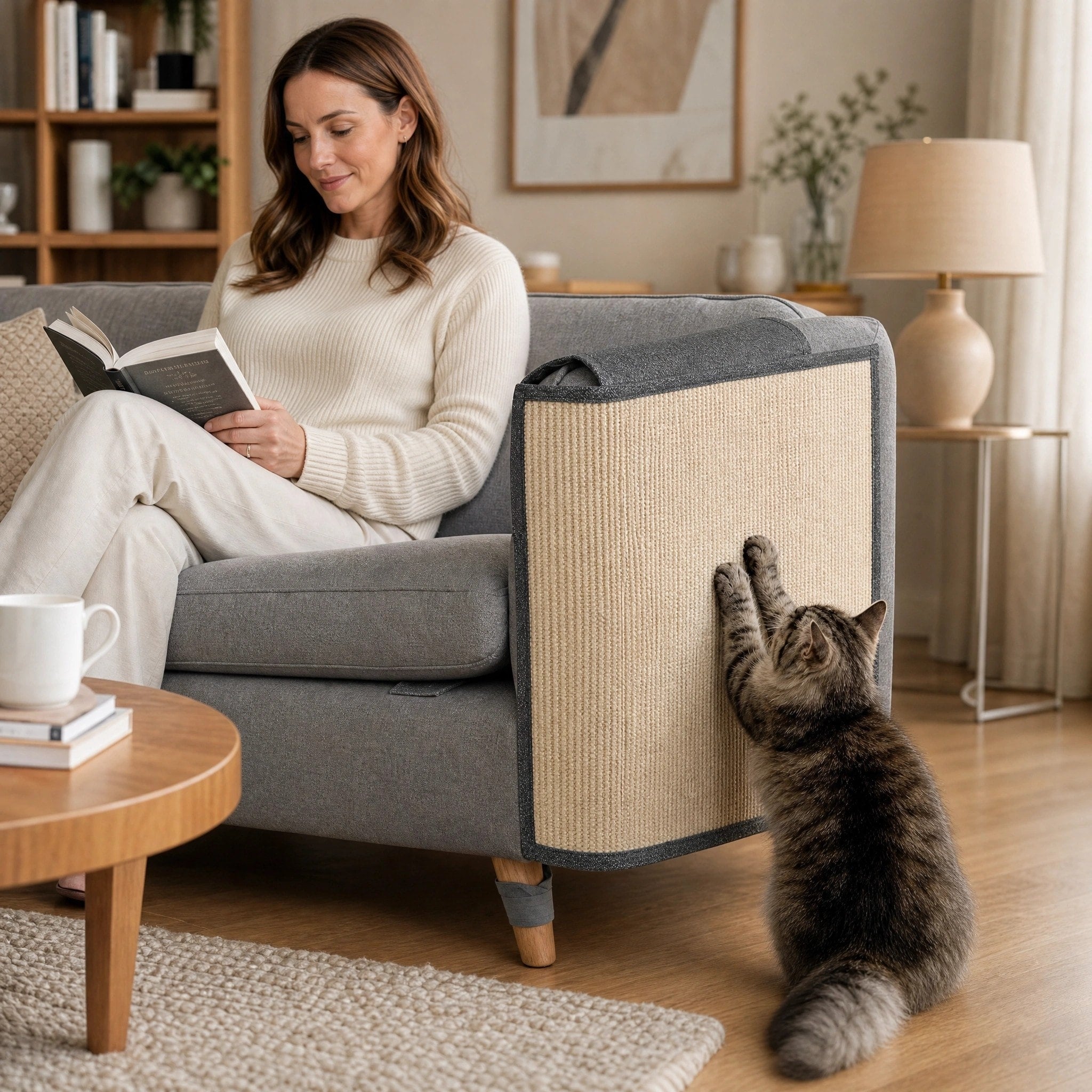 Cat Scratcher Sofa Protector with Wraparound Armrest Design for Furniture