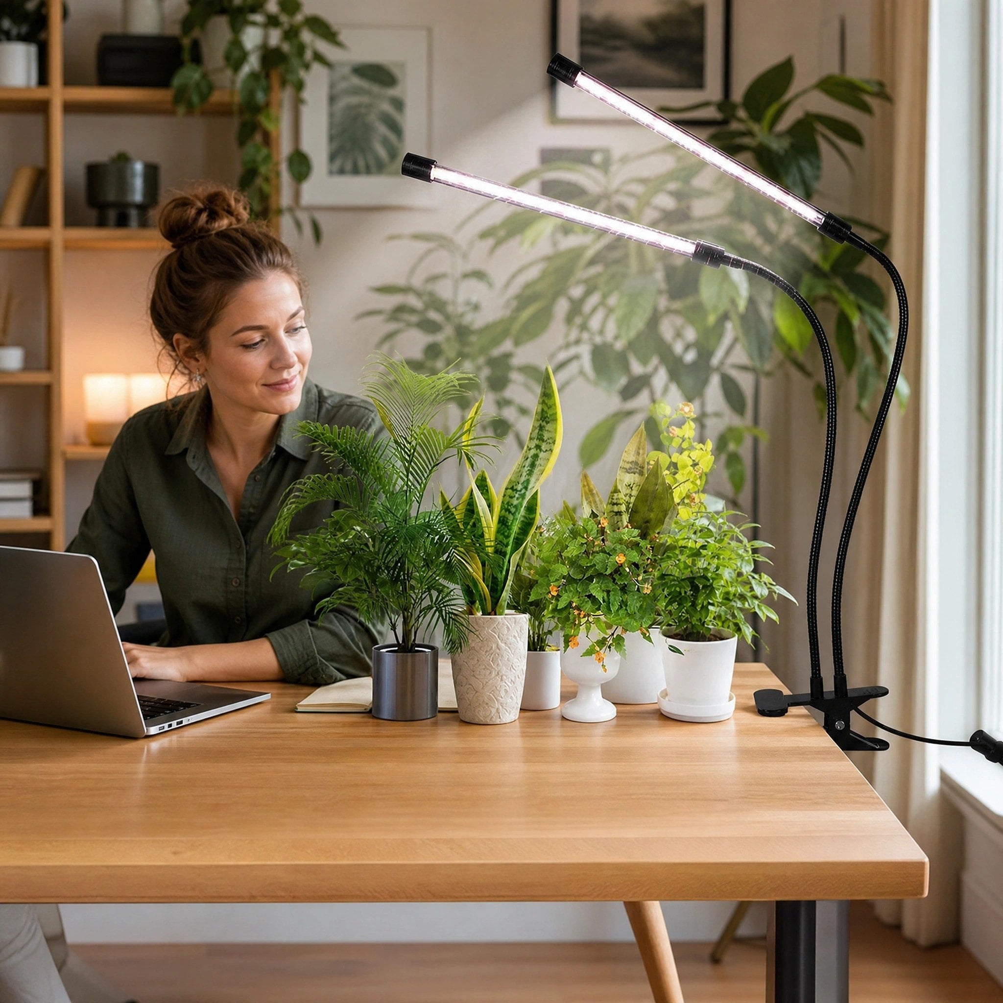 Clip-On Plant Grow Light with Timer and Dual Adjustable Gooseneck Arms