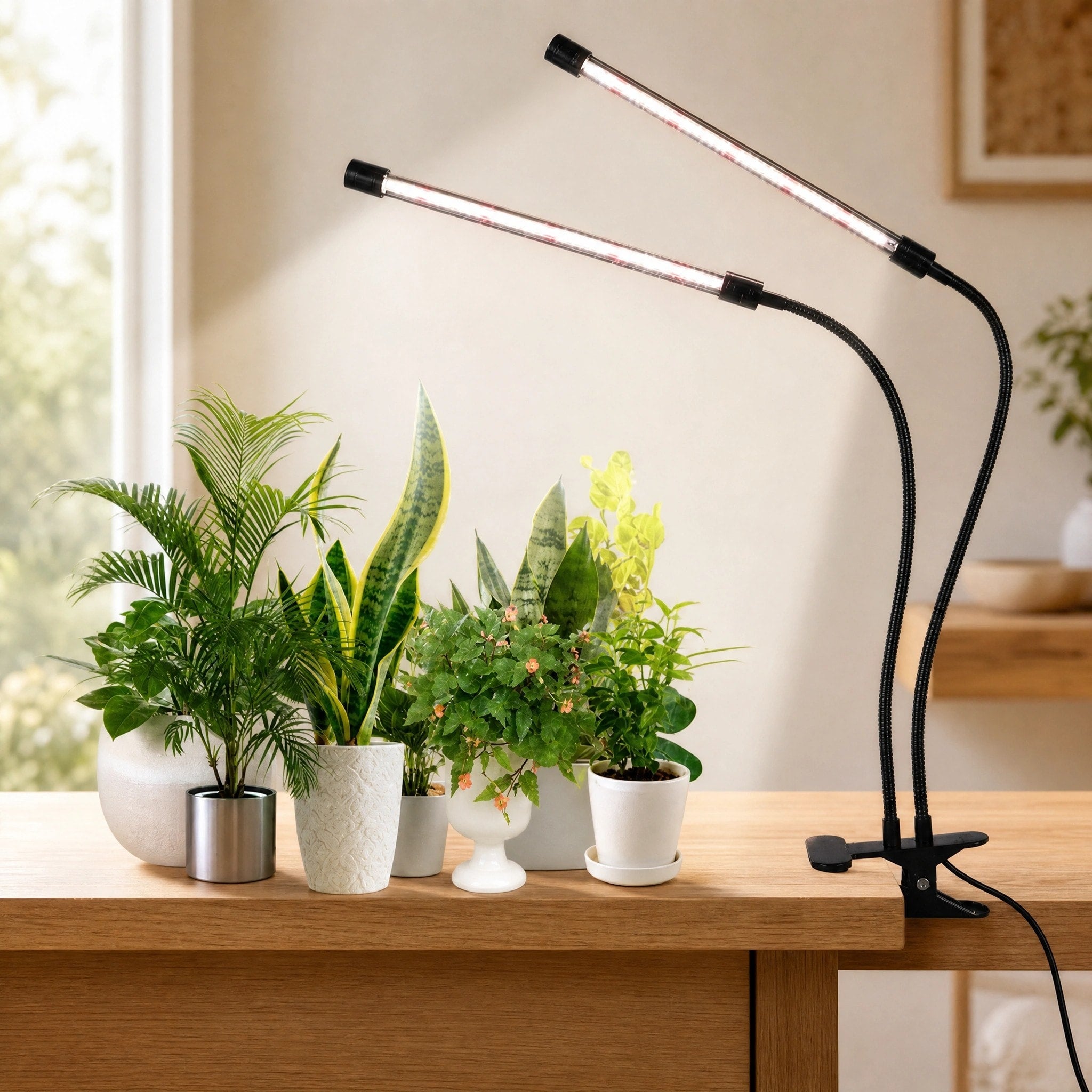 Clip-On Plant Grow Light with Timer and Dual Adjustable Gooseneck Arms