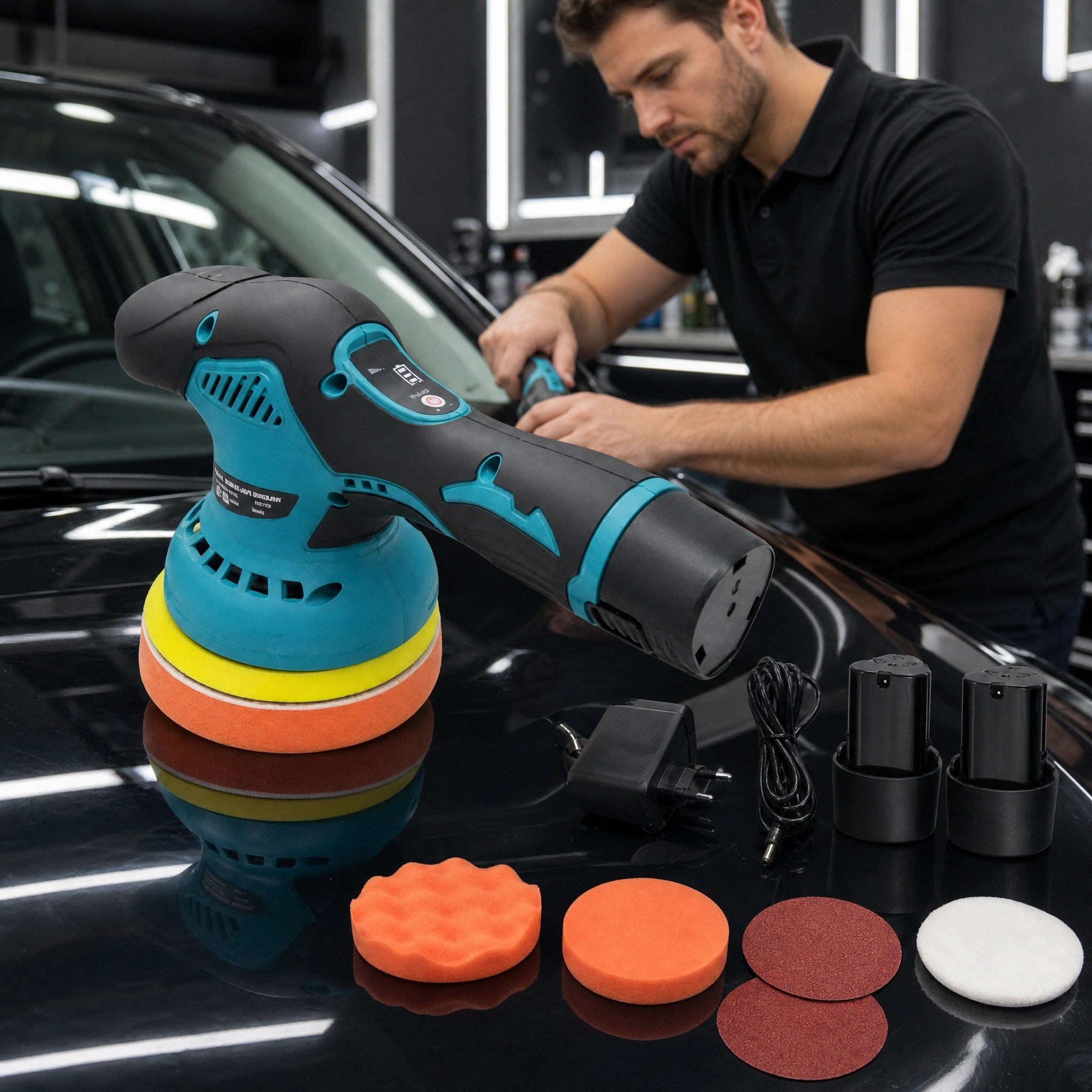 Cordless Car Polishing Machine with 9mm Orbit and Four Polishing Pads