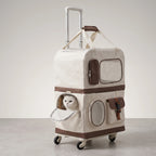 Double Layer Cat Carrier with Detachable Rolling Trolley and Mesh Panels