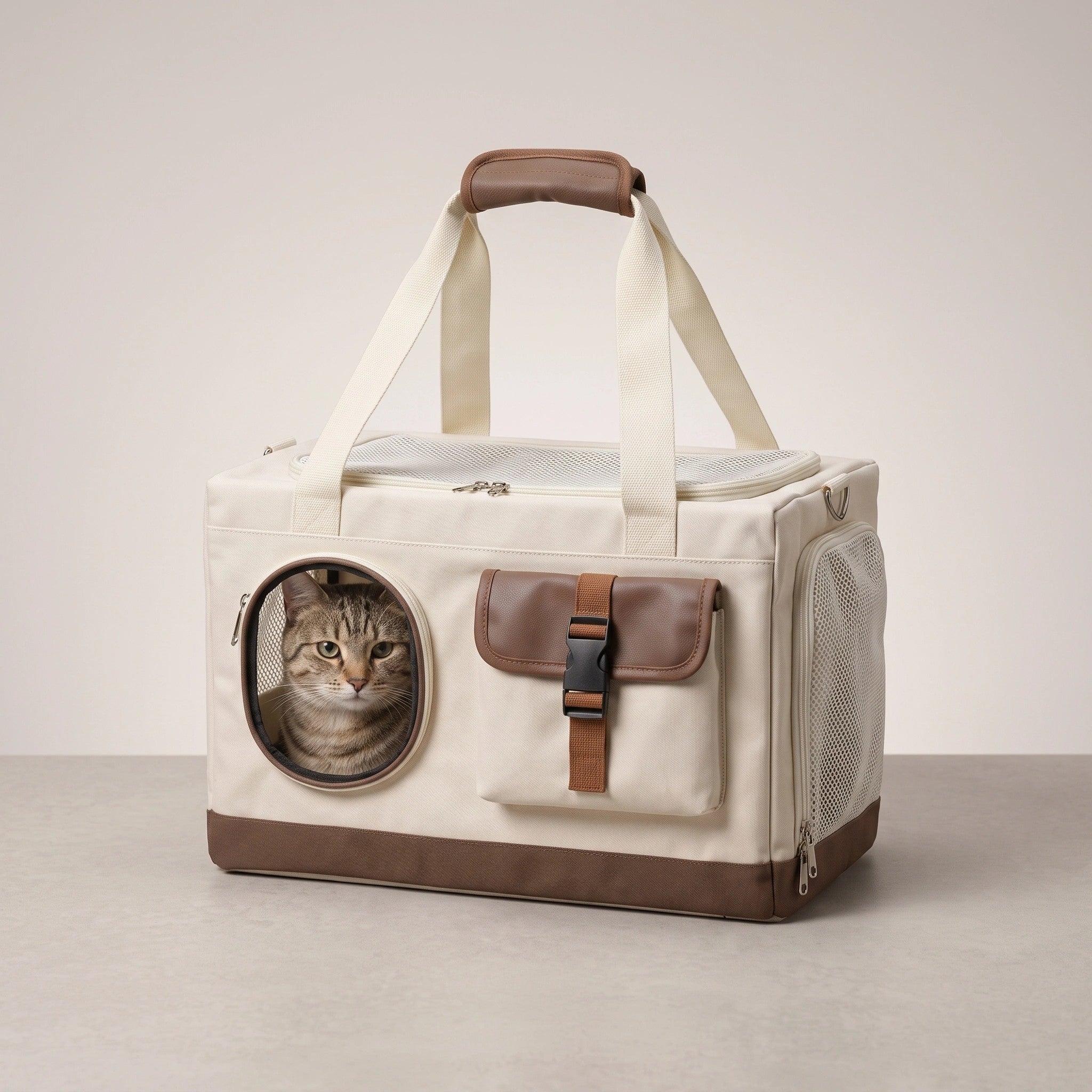 Double Layer Cat Carrier with Detachable Rolling Trolley and Mesh Panels