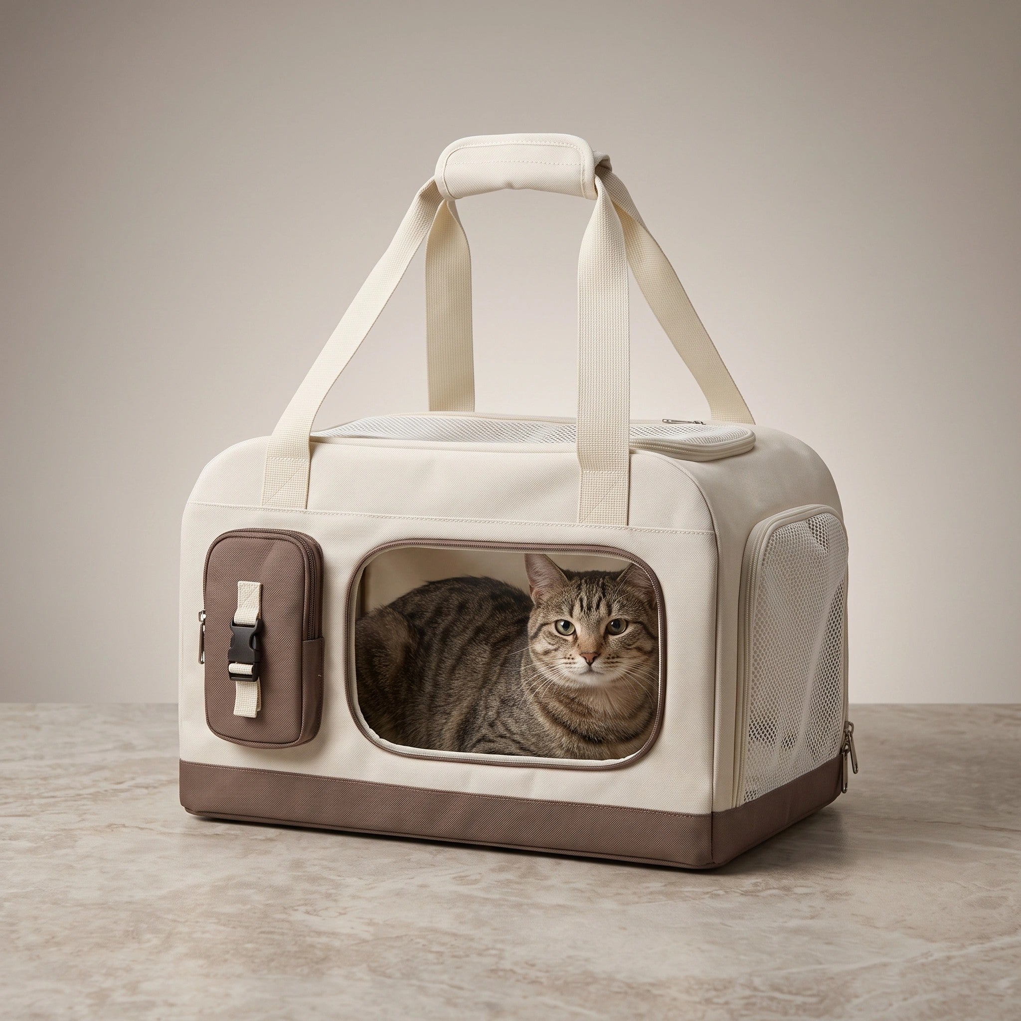 Double Layer Cat Carrier with Detachable Rolling Trolley and Mesh Panels