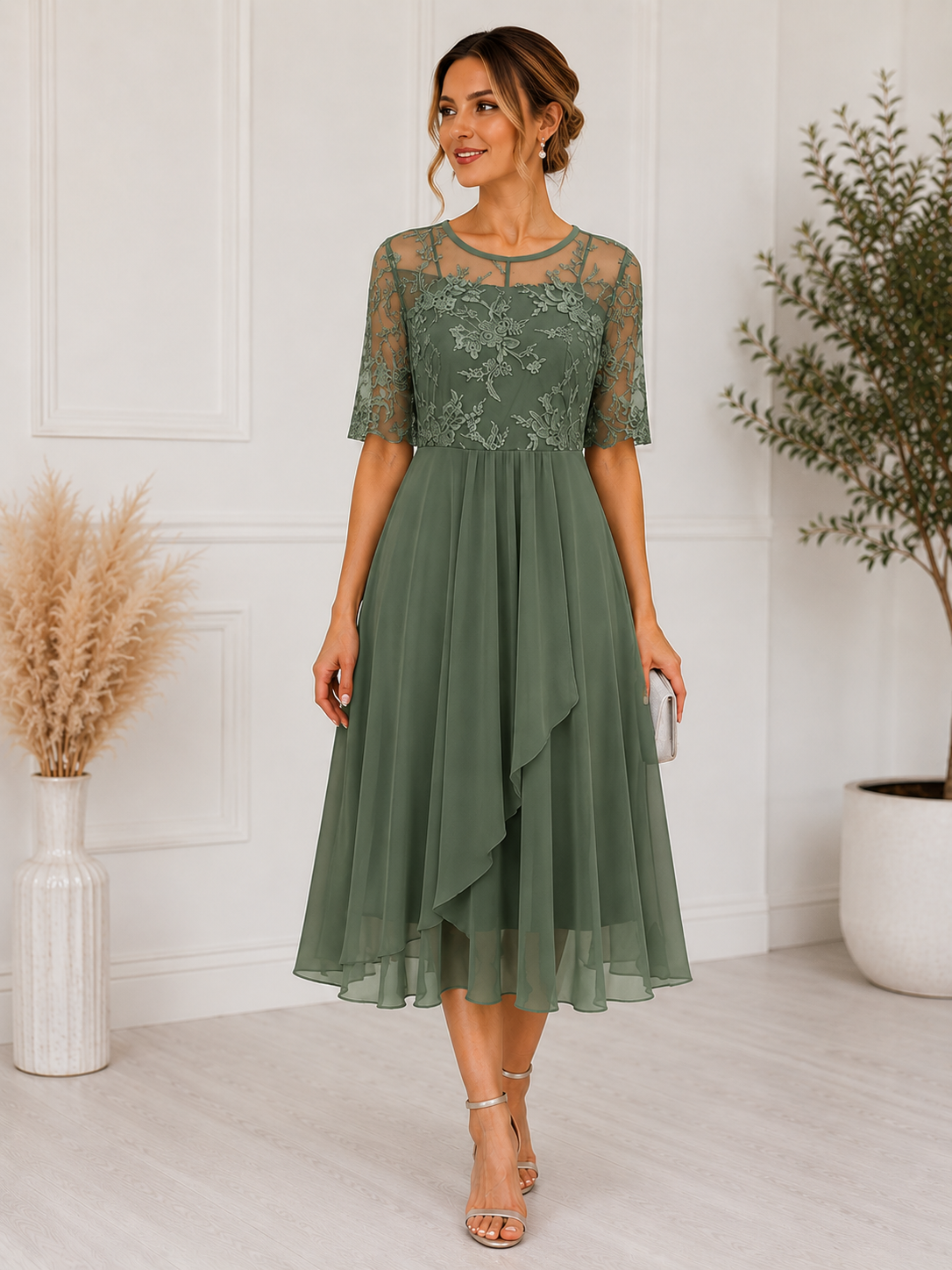 Robe élégante en dentelle pour femme | Robe cocktail blanche intemporelle pour occasions spéciales