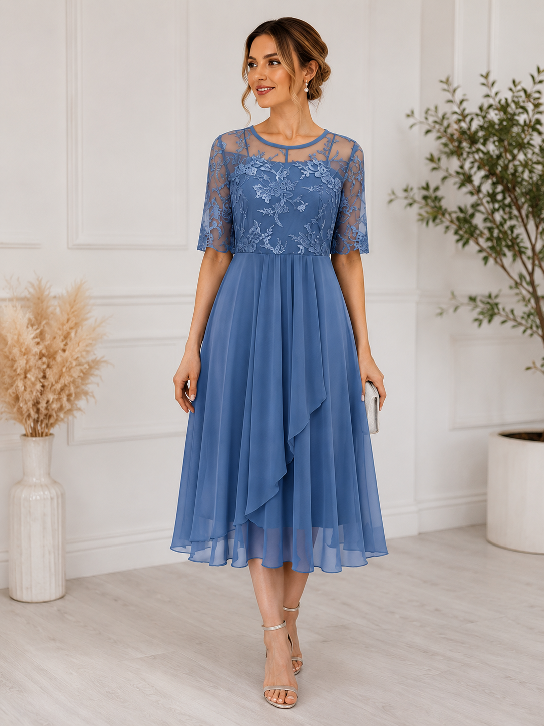 Robe élégante en dentelle pour femme | Robe cocktail blanche intemporelle pour occasions spéciales