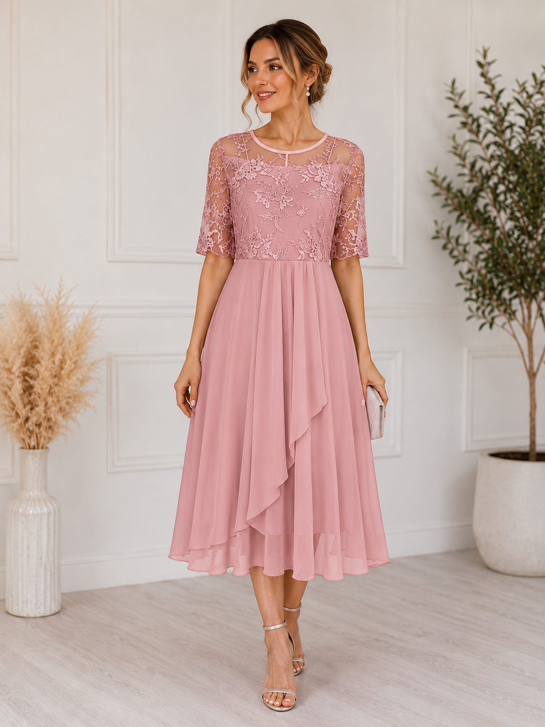 Robe élégante en dentelle pour femme | Robe cocktail blanche intemporelle pour occasions spéciales
