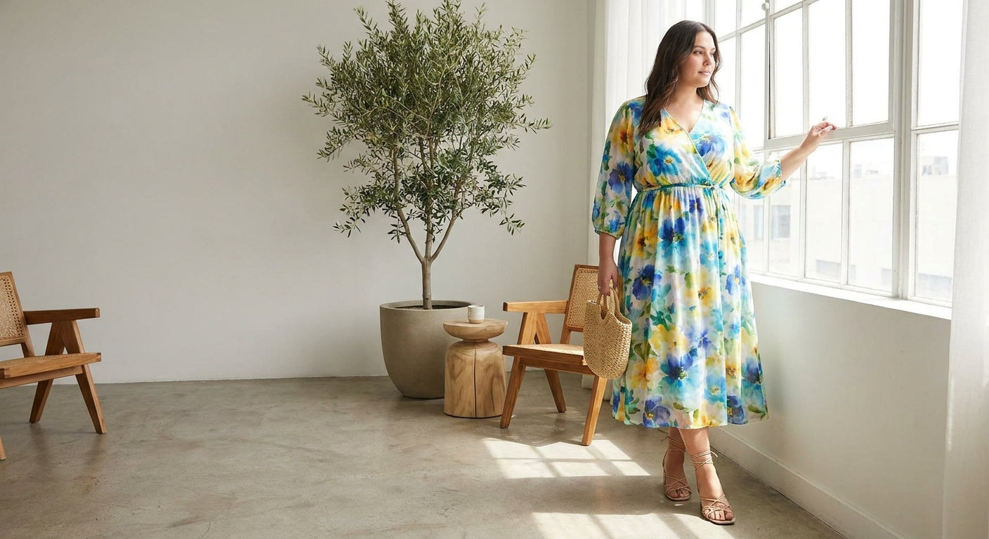 Women's Floral Midi Dress | Elegant Plus Size Summer Formal Attire