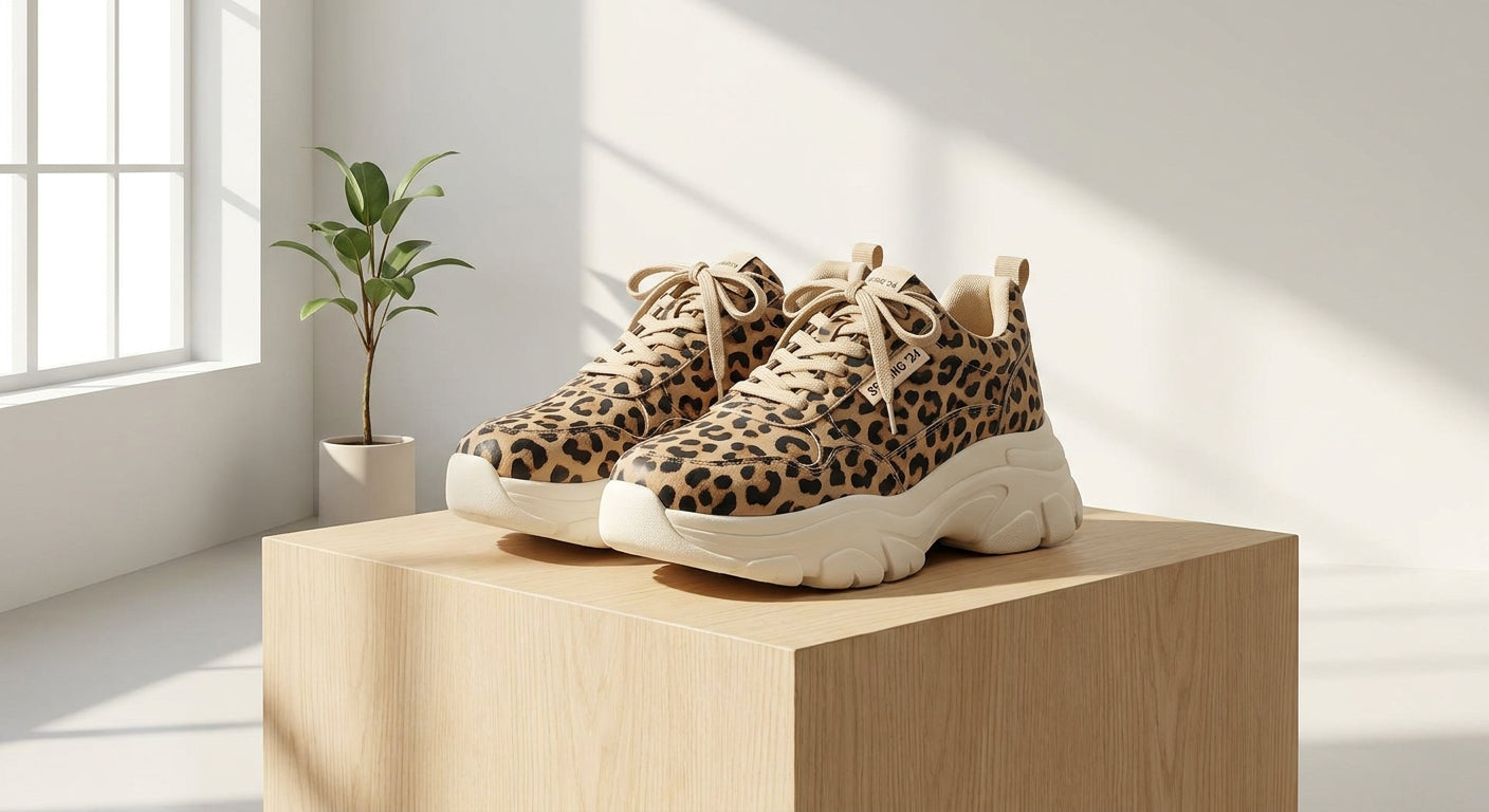 Women's PU Leopard Print Sneakers | Stylish Chunky Sole Casual Shoes for Spring