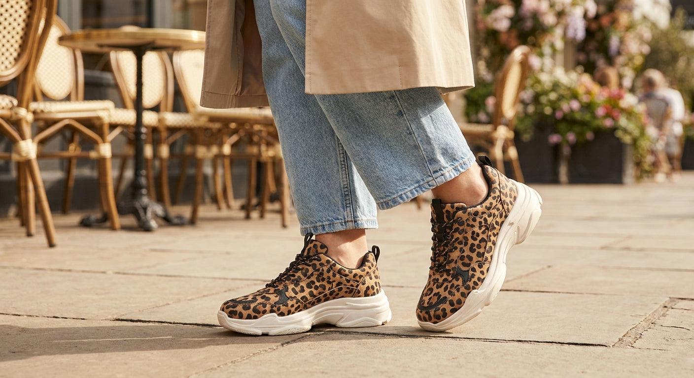 Women's PU Leopard Print Sneakers | Stylish Chunky Sole Casual Shoes for Spring