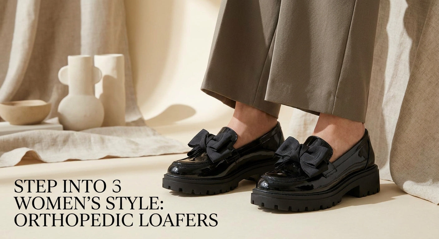 Women's Patent Leather Chunky Loafers | Elegant Slip-On Orthopedic Shoes with Bow Detail