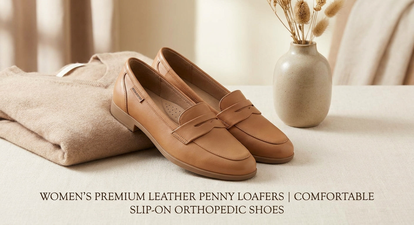 Women's Premium Leather Penny Loafers | Comfortable Slip-On Orthopedic Shoes
