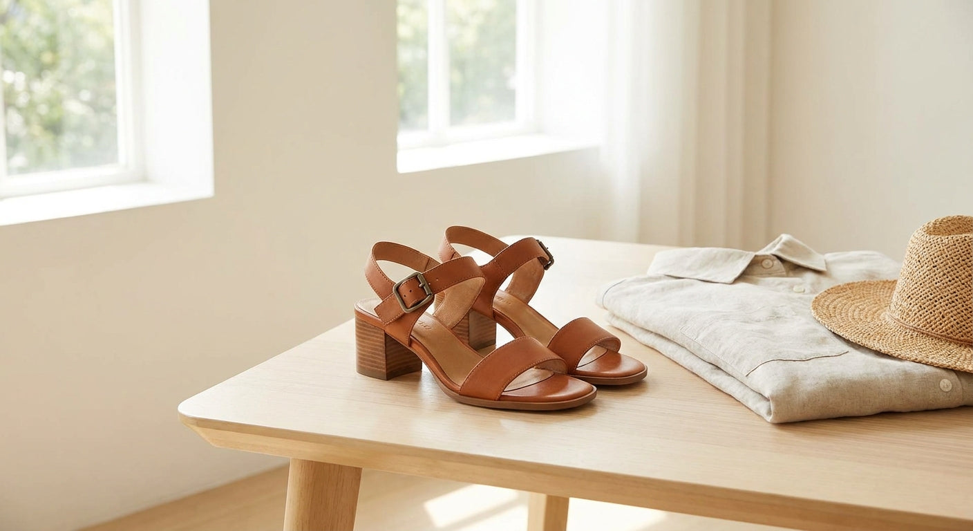 Women's Adjustable Leather Block Heel Sandals | Elegant Comfortable Summer Footwear