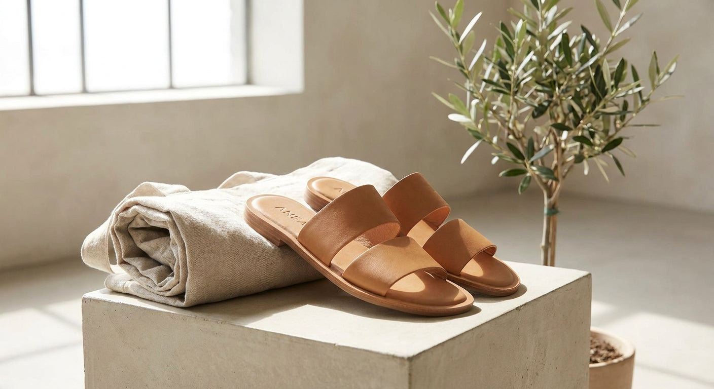Women's Leather Open-Low Sandals | Elegant Minimalist Slip-On Footwear