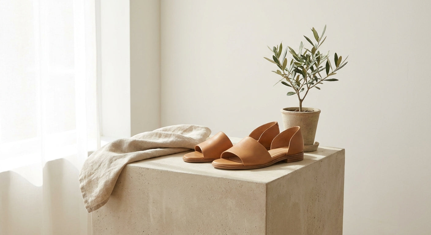 Women's Leather Open-Low Sandals | Elegant Minimalist Slip-On Footwear