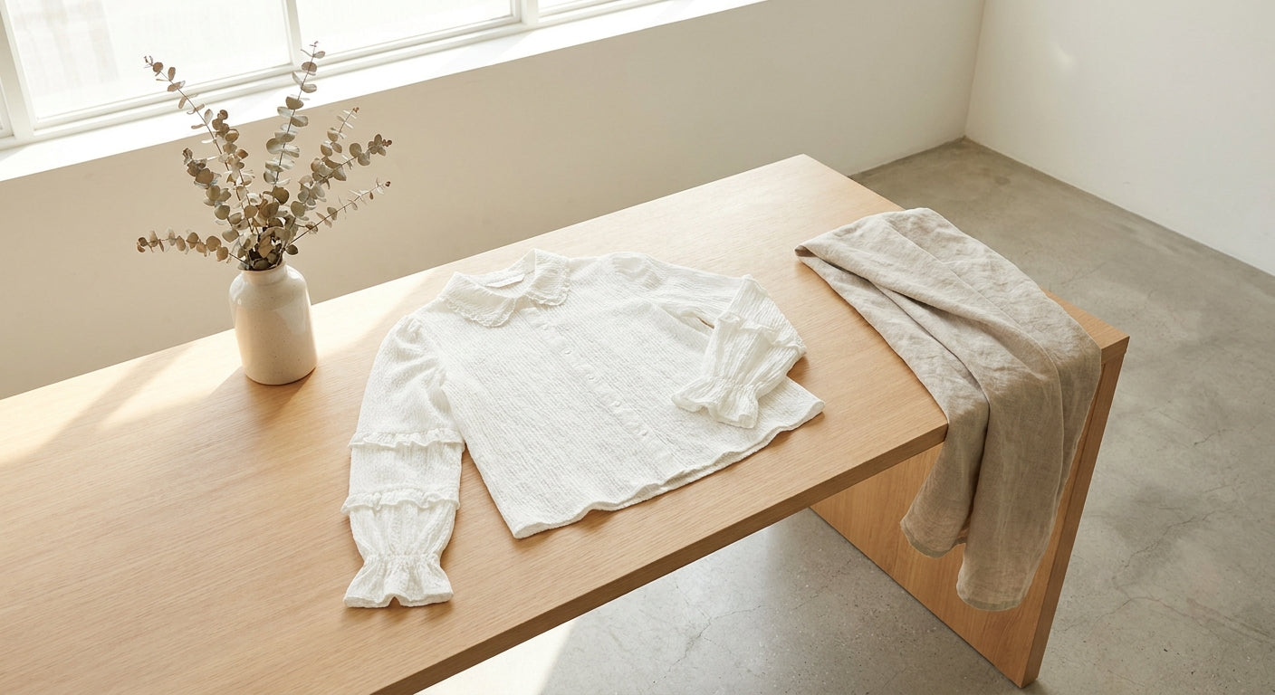 Women's Textured White Blouse | Elegant Long Sleeve Top with Ruffle Detail
