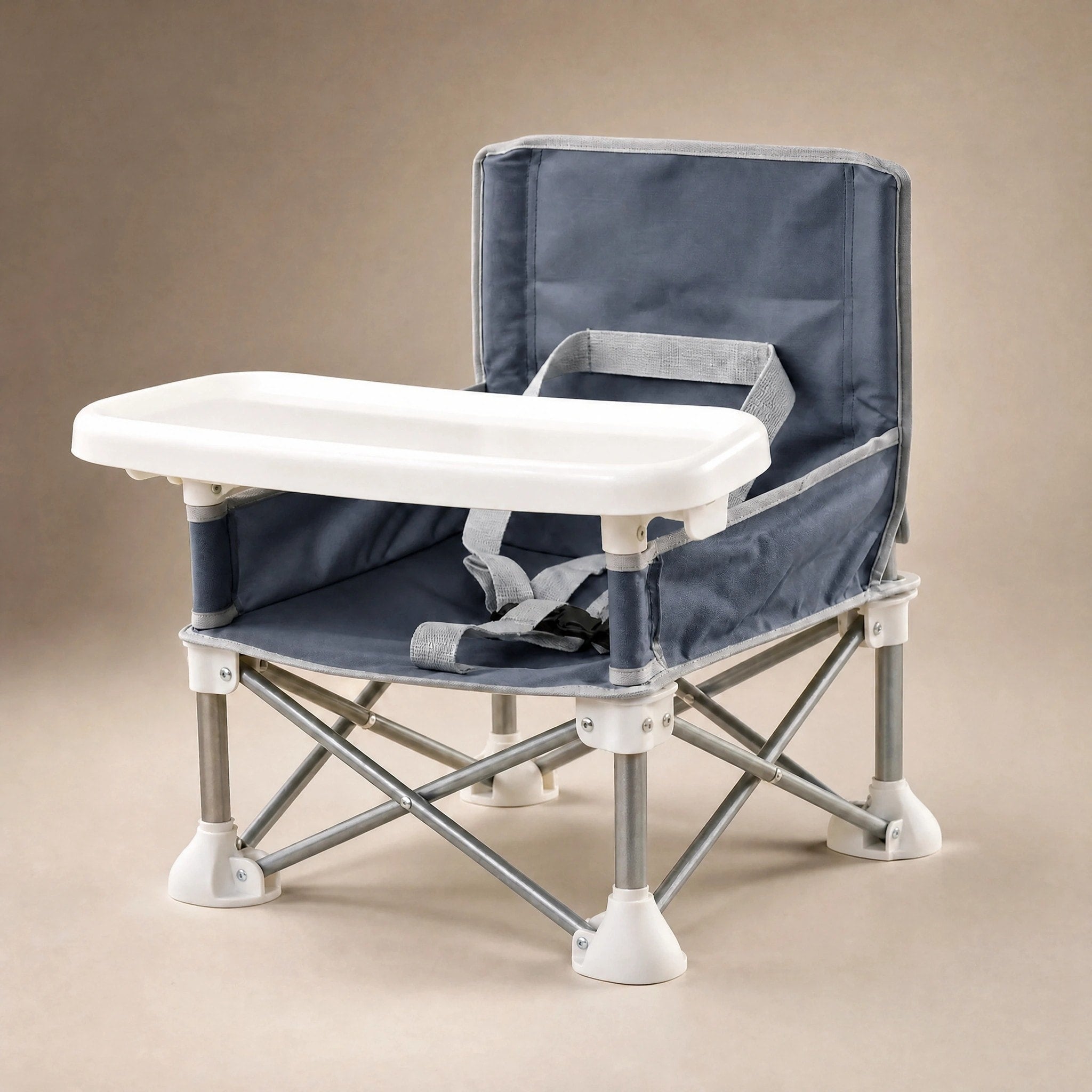 Foldable Baby Camping Chair with Removable Tray and Safety Harness for Travel