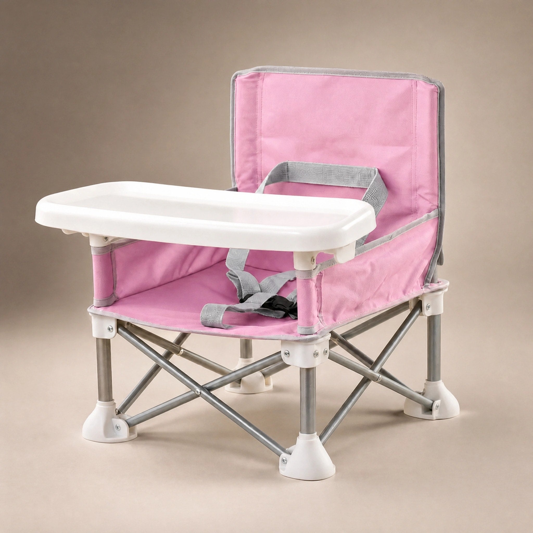 Foldable Baby Camping Chair with Removable Tray and Safety Harness for Travel