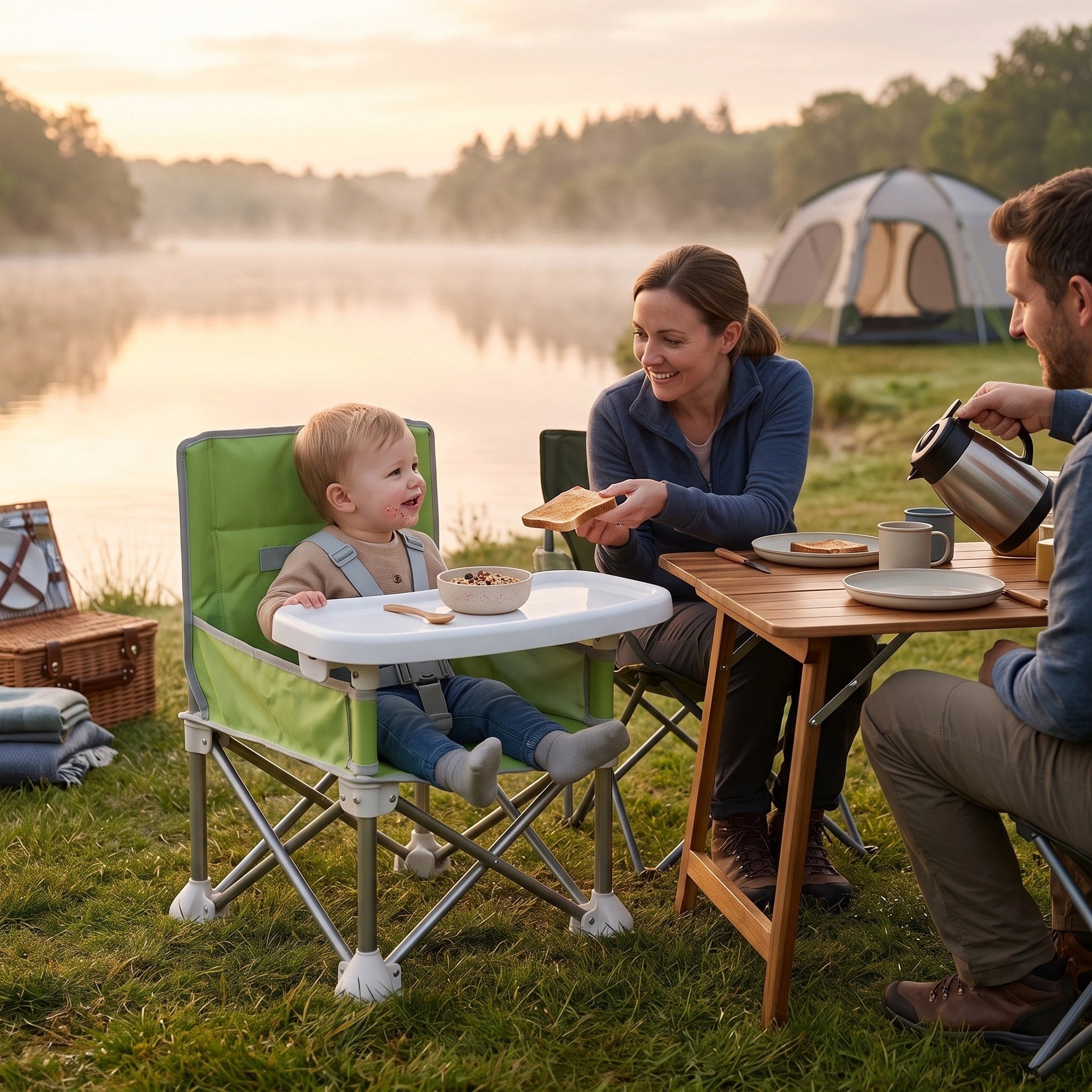 Foldable Baby Camping Chair with Removable Tray and Safety Harness for Travel