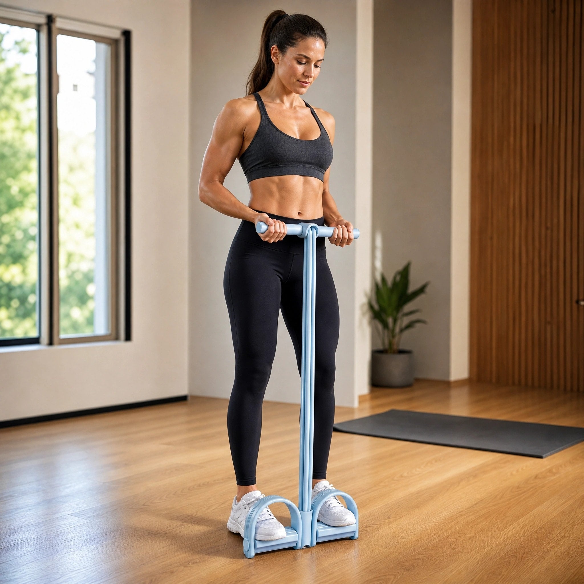 Full Body Resistance Band Trainer with Foam Handles and Foot Pedals