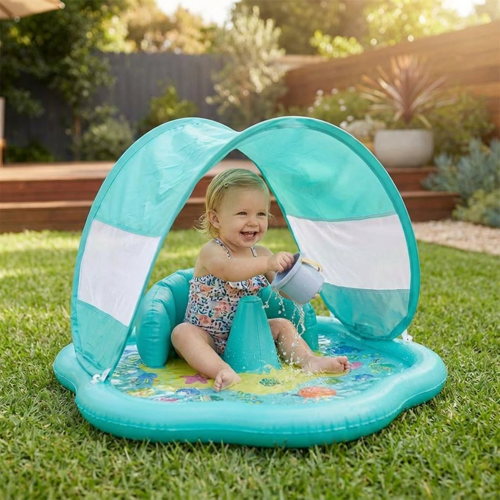 Piscine gonflable pour bébé avec auvent solaire pour tout-petits et jeux d'eau
