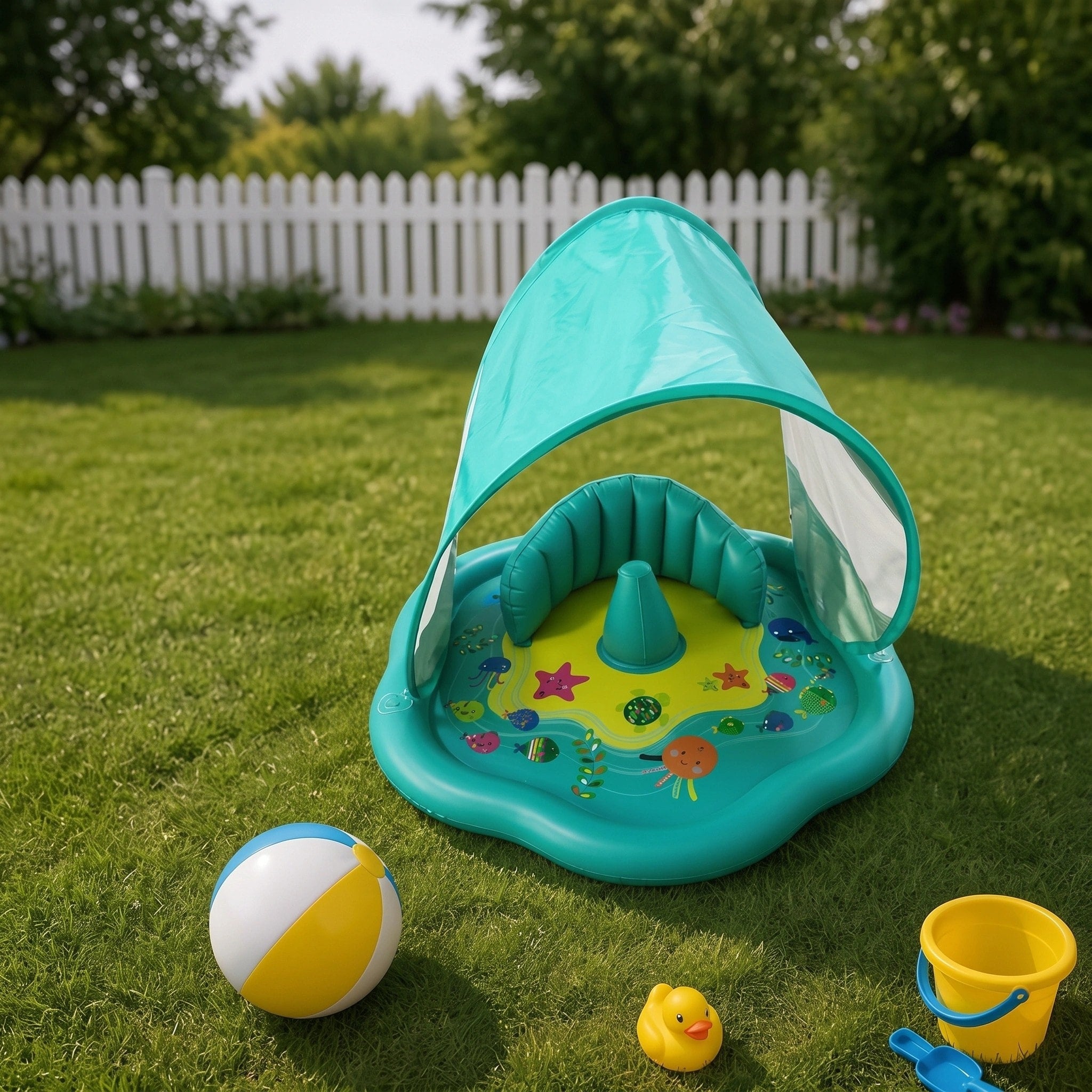 Piscine gonflable pour bébé avec auvent solaire pour tout-petits et jeux d'eau