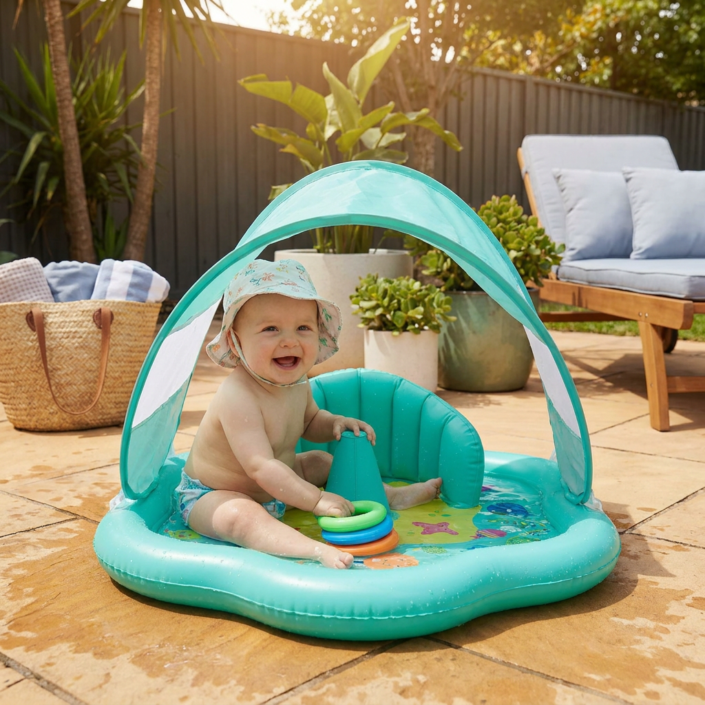 Piscine gonflable pour bébé avec auvent solaire pour tout-petits et jeux d'eau