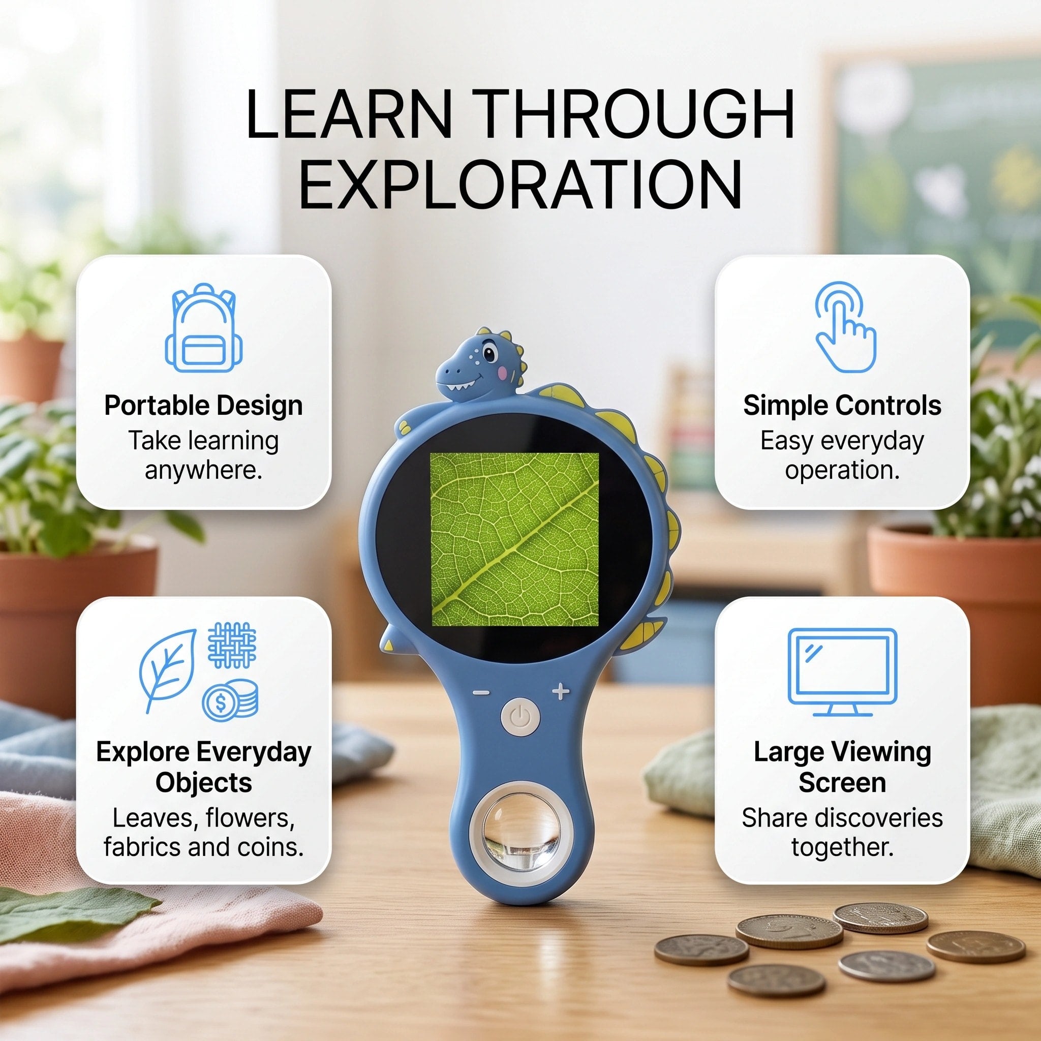 Kids Digital Video Microscope with 2 Inch Screen and 500x Zoom for Outdoor Learning